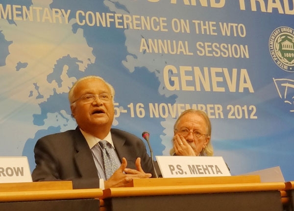 On the occasion of "Annual 2012 session of the Parliamentary Conference on the WTOBack to basics: Connecting politics and Trade" at Geneva on November 15, 2012