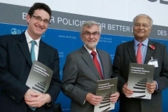 John Davies, Fred Jenny and Pradeep S Mehta releasing the CUTS Framework on Competition Reforms at Paris on October 29, 2015