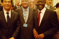 With James Zhan, Director, Investment & Enterprise Divison on his right and Mukhisa Kituyi, Secretary General, UNCTAD on his left after the grand opening of the World Investment Forum 2014 at United Nations Office at Geneva on September 24, 2014