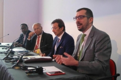 With Julian Mukibi of CUTS Geneva, Deep Kapuria of Cii India and Felipe Hees of Brazilian Mission in Geneva discussing Investment policy and facilitation at CKK, NGO Centre at WTO MC11 in Buenos Aires on 12th December 2017