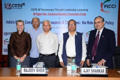 The 17th and last CUTS 30th Anniversary Lecture with Rajeev Kher, Commerce Secretary on India's Export Competitiveness, chaired by Lise Grande of UN. Ajay Shankar commented and Didar Singh and me welcomed the guests and raised some issues